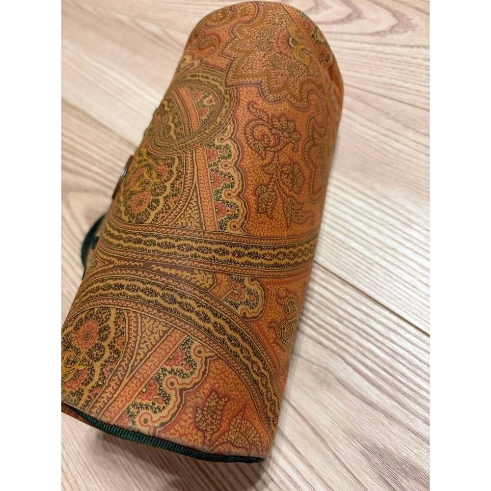 Etro Milano Vintage Paisley Barrel Bag Mini Duffle Brown Green Coated Canvas
